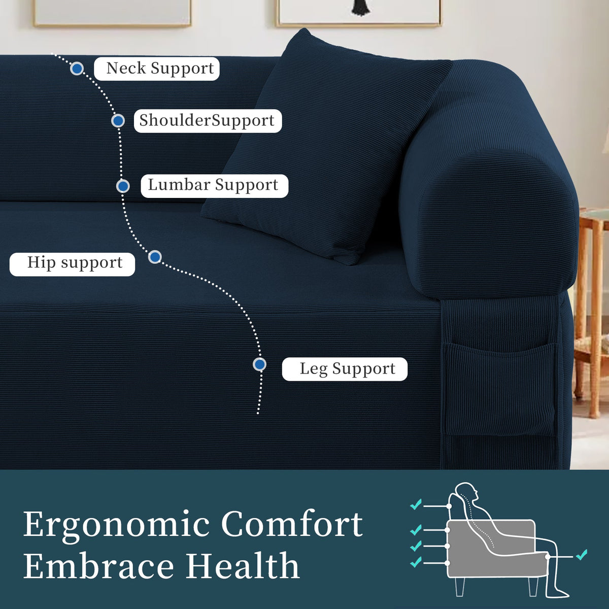 Spring Sofa with High-Quality Fabric, Pillows & Storage