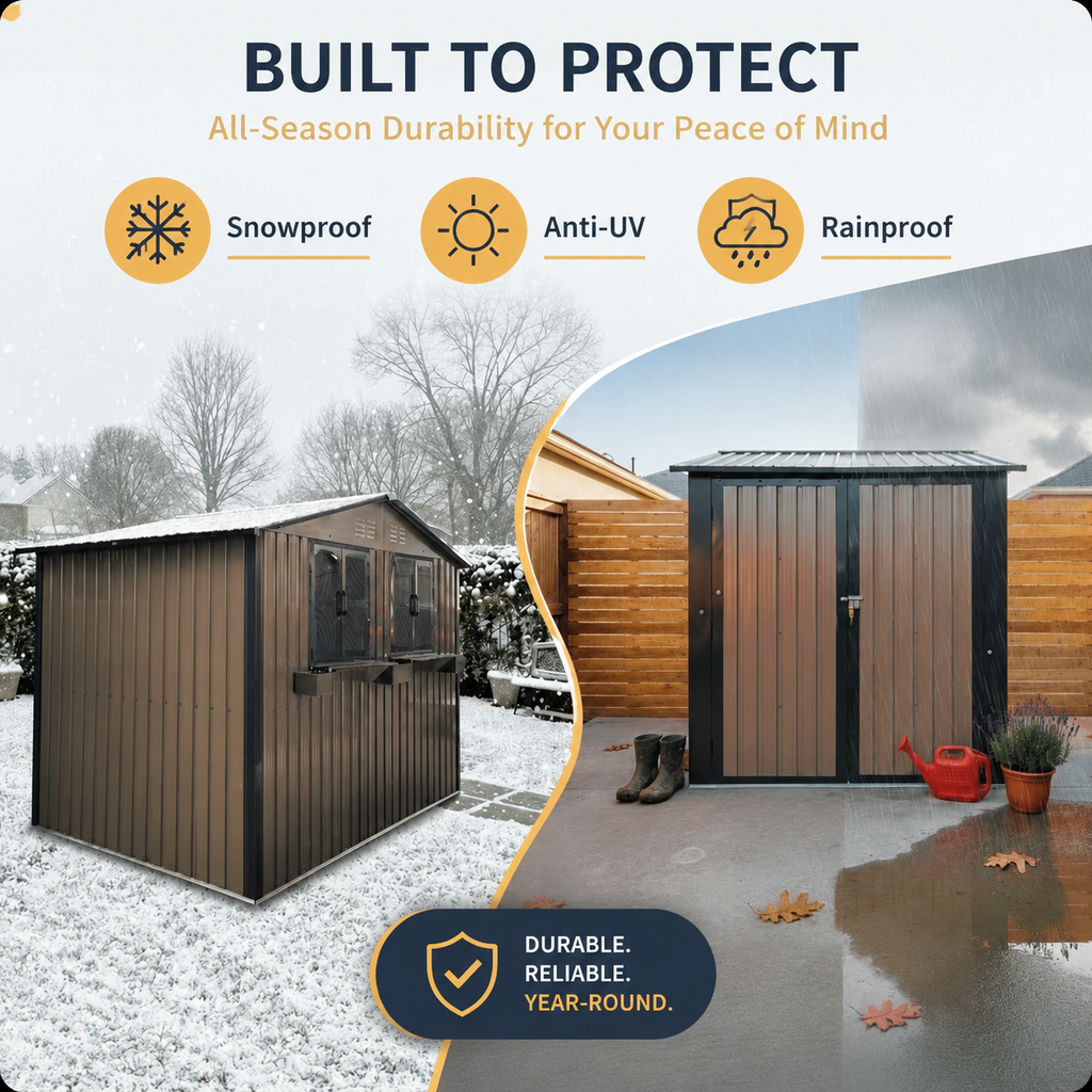 9x6 FT Outdoor Metal Storage Shed with Window & Flower Rack