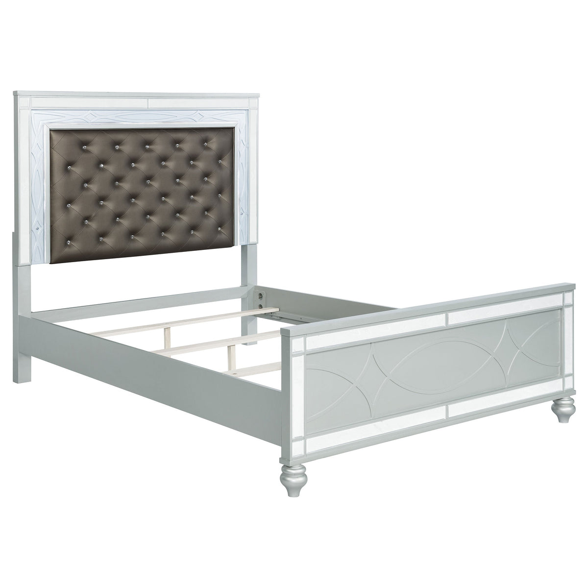Karmen Metallic Upholstered Tufted California King Panel Bed