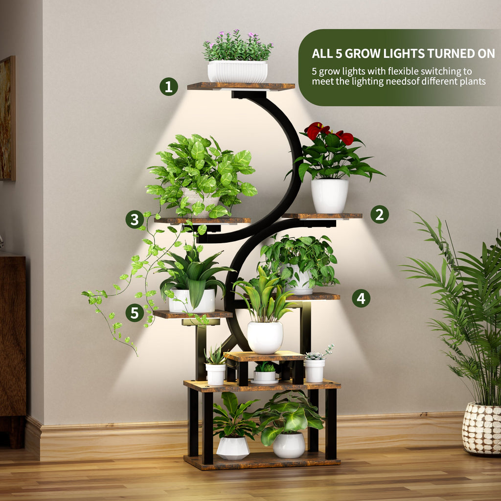 8-Tiered Indoor Plant Stand with Grow Lights