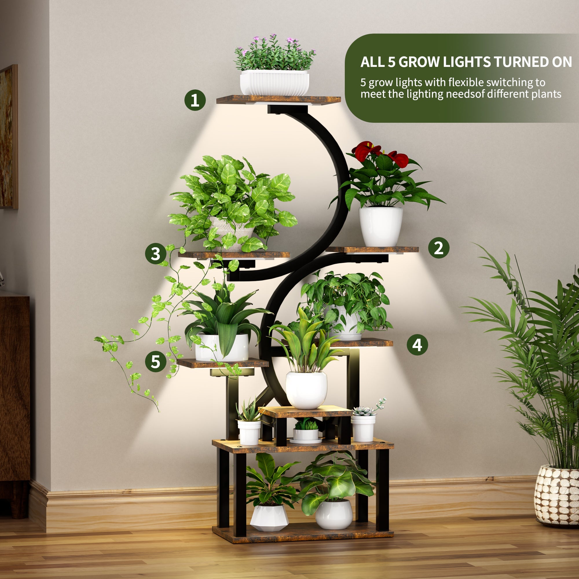 8-Tiered Indoor Plant Stand with Grow Lights