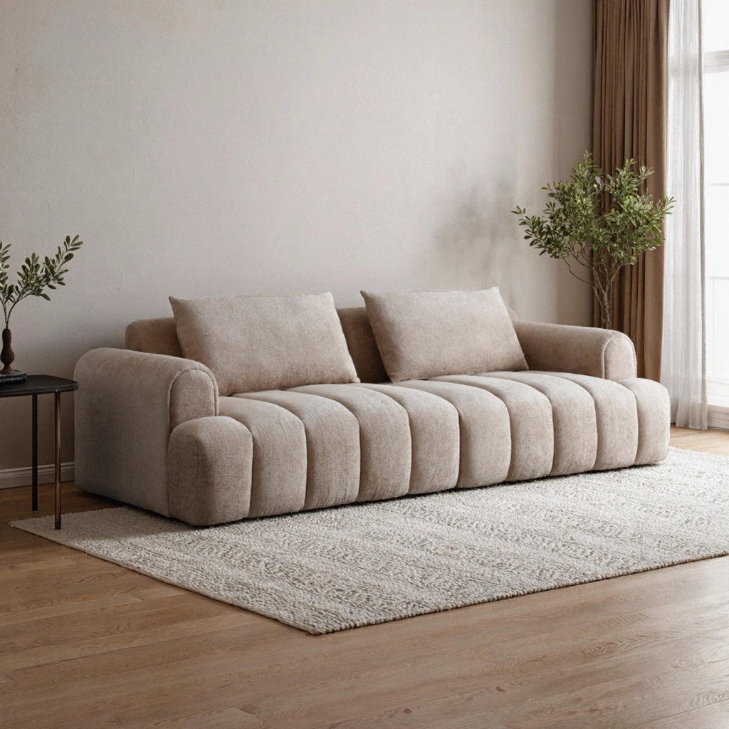 Modern Sectional Sofa - 4-Seater Chenille Velvet Upholstered Couch