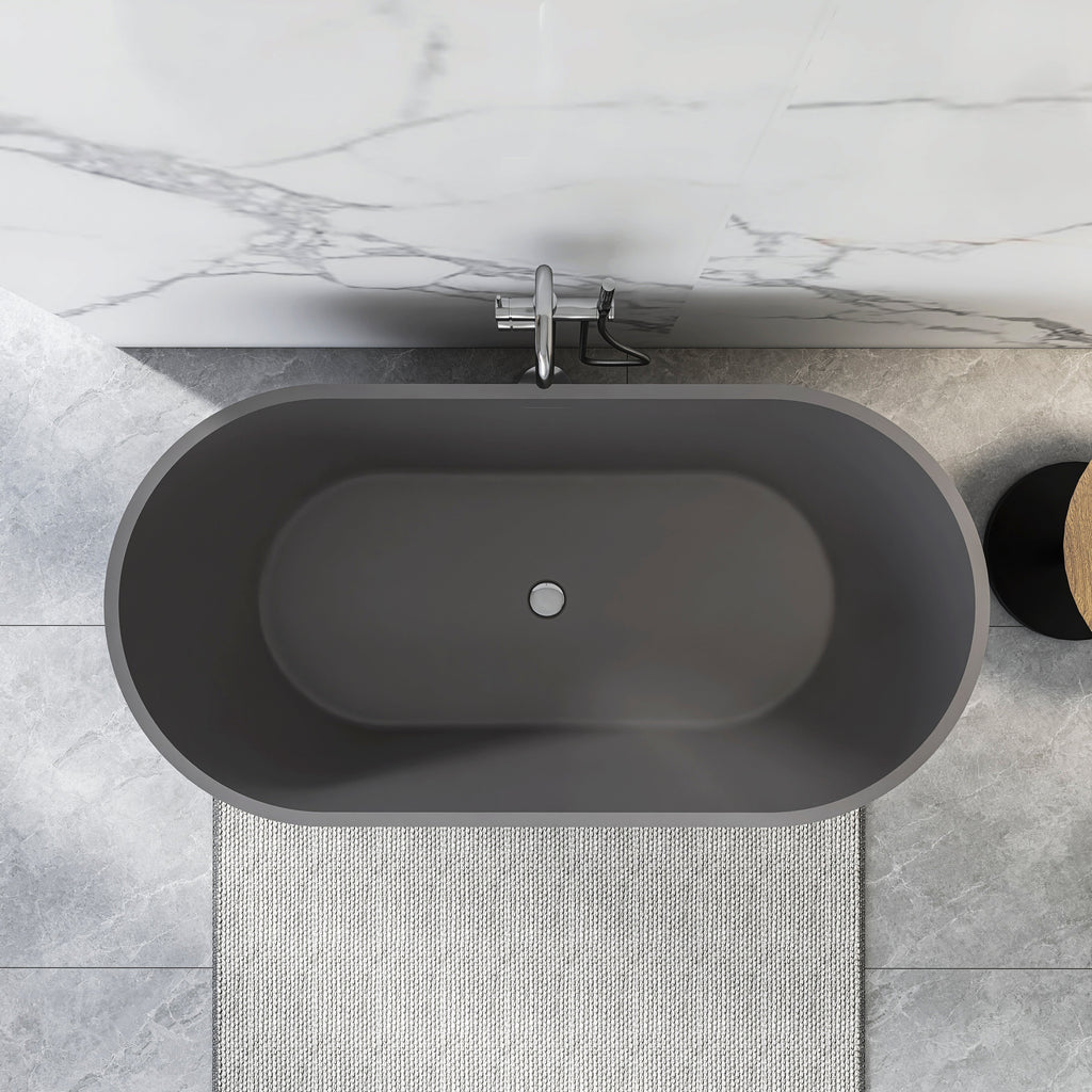 63 Inch Solid Surface Oval Shape Freestanding Bathtub