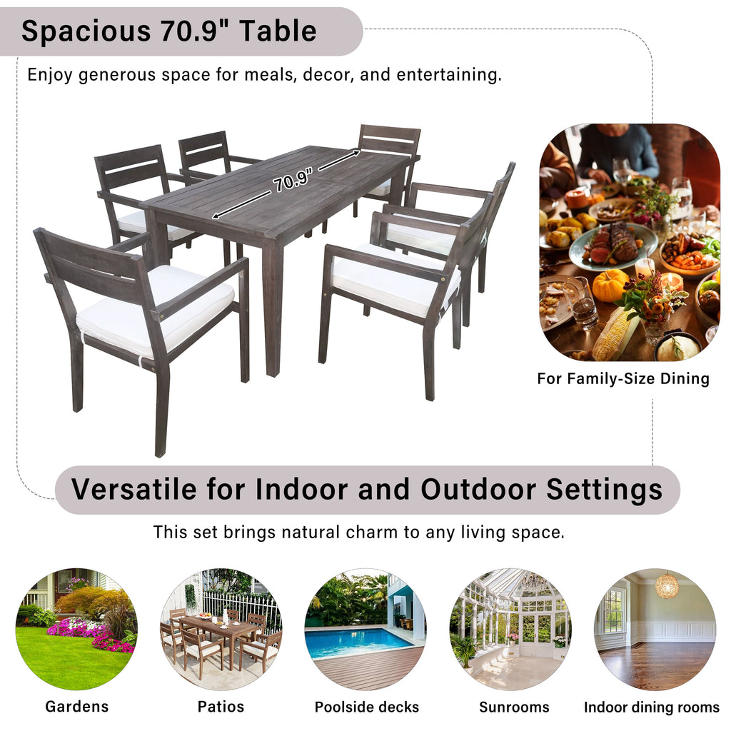 7-Piece Acacia Wood Outdoor Dining Set with Cushions