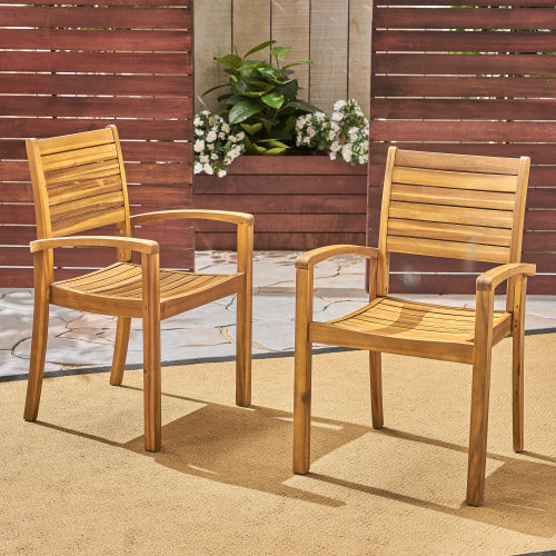 Outdoor Dining Chair Set of 2 - Acacia Wood & Wicker Rattan