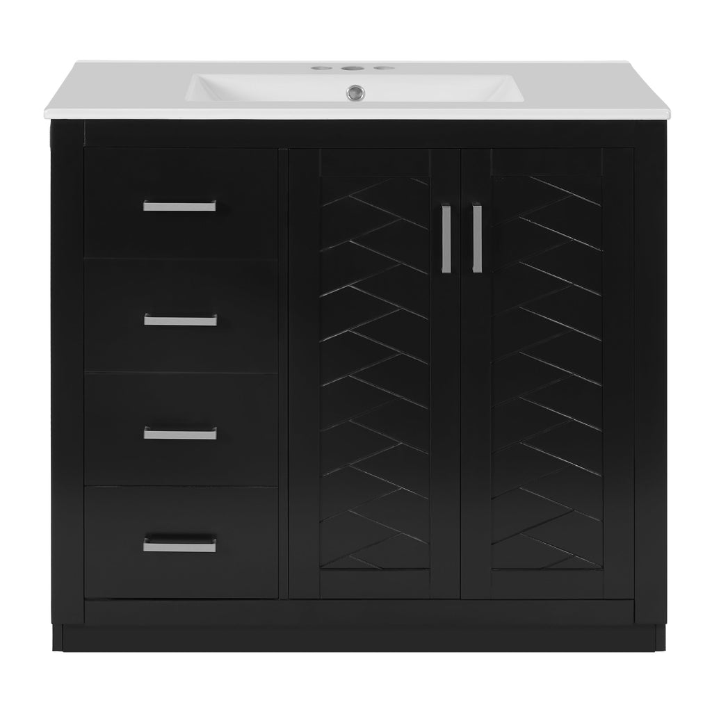 36'' Bathroom Vanity with Ceramic Sink Combo, Solid Wood Frame