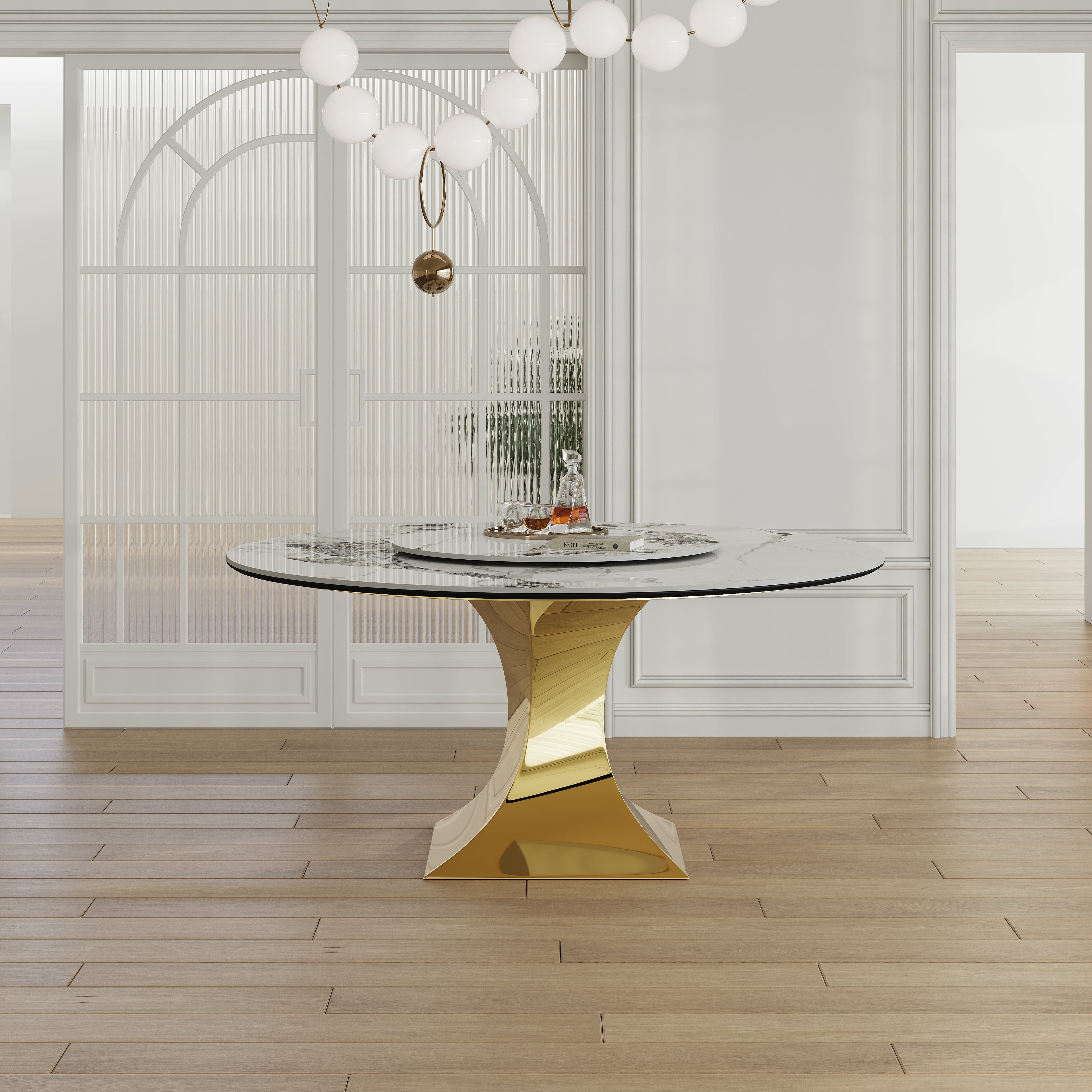 59" Round Sintered Stone Dining Table Set