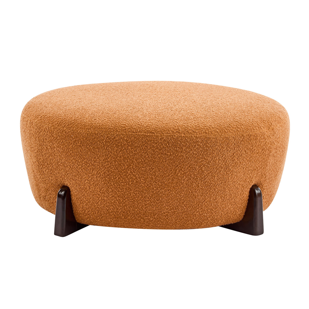 Modish Round Ottoman: Boucle Top with Splayed Rubber Wood Legs, Pumpkin