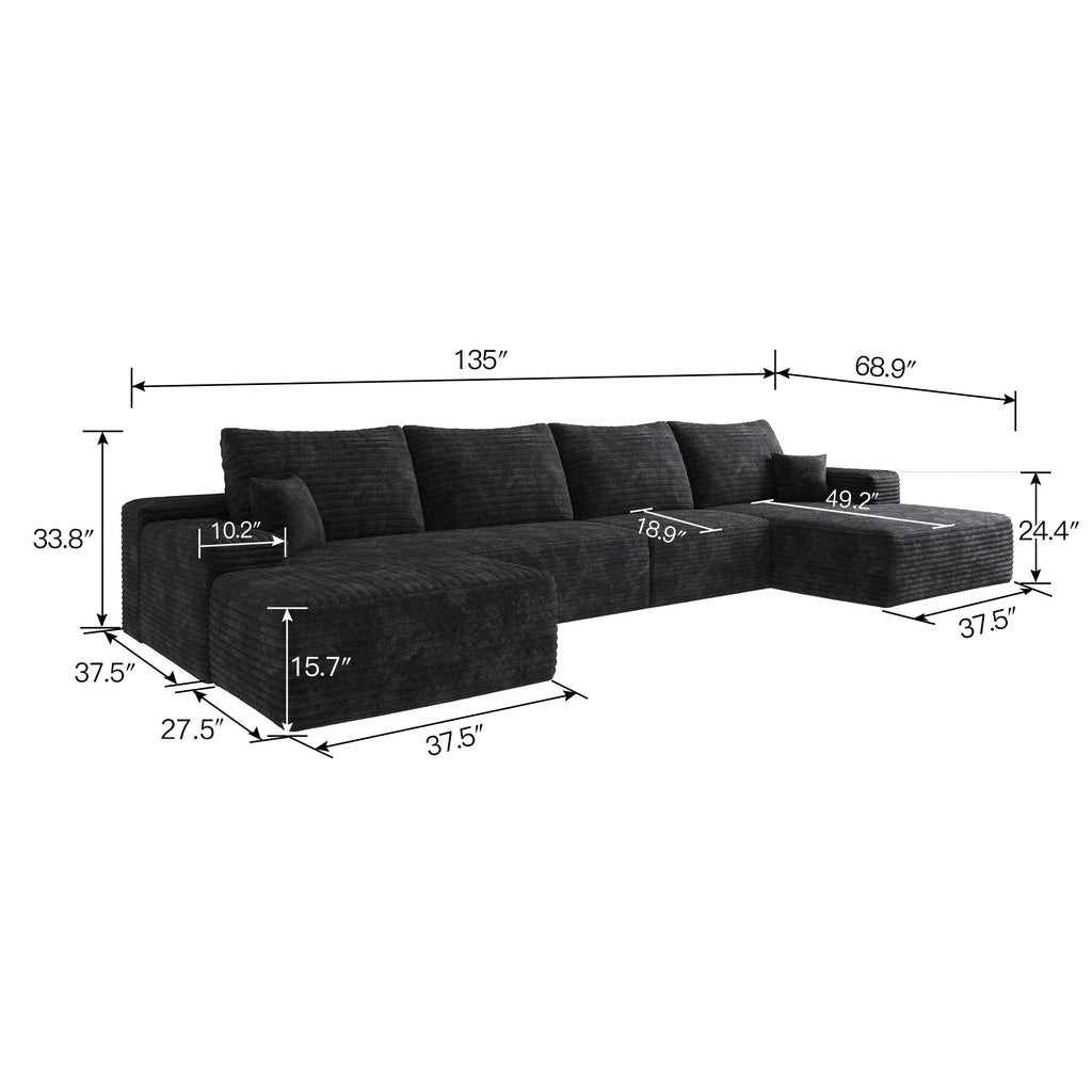 135" Cloud Sectional Sofa with Ottoman
