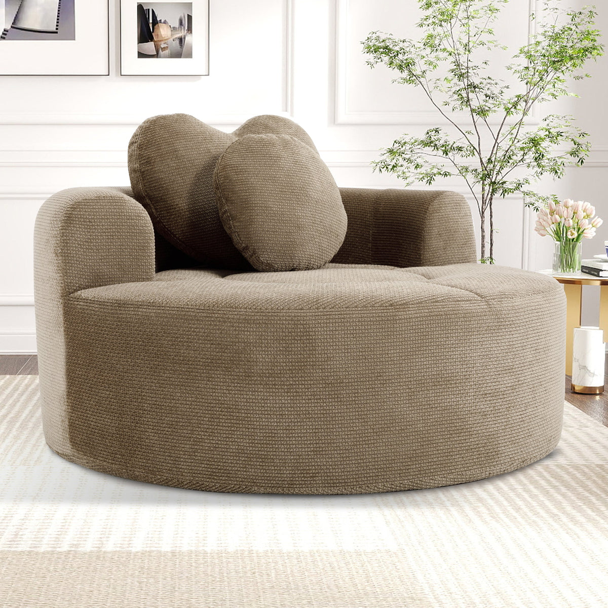 Round Sofa Bed with Memory Foam Sectional Couches for Living Room