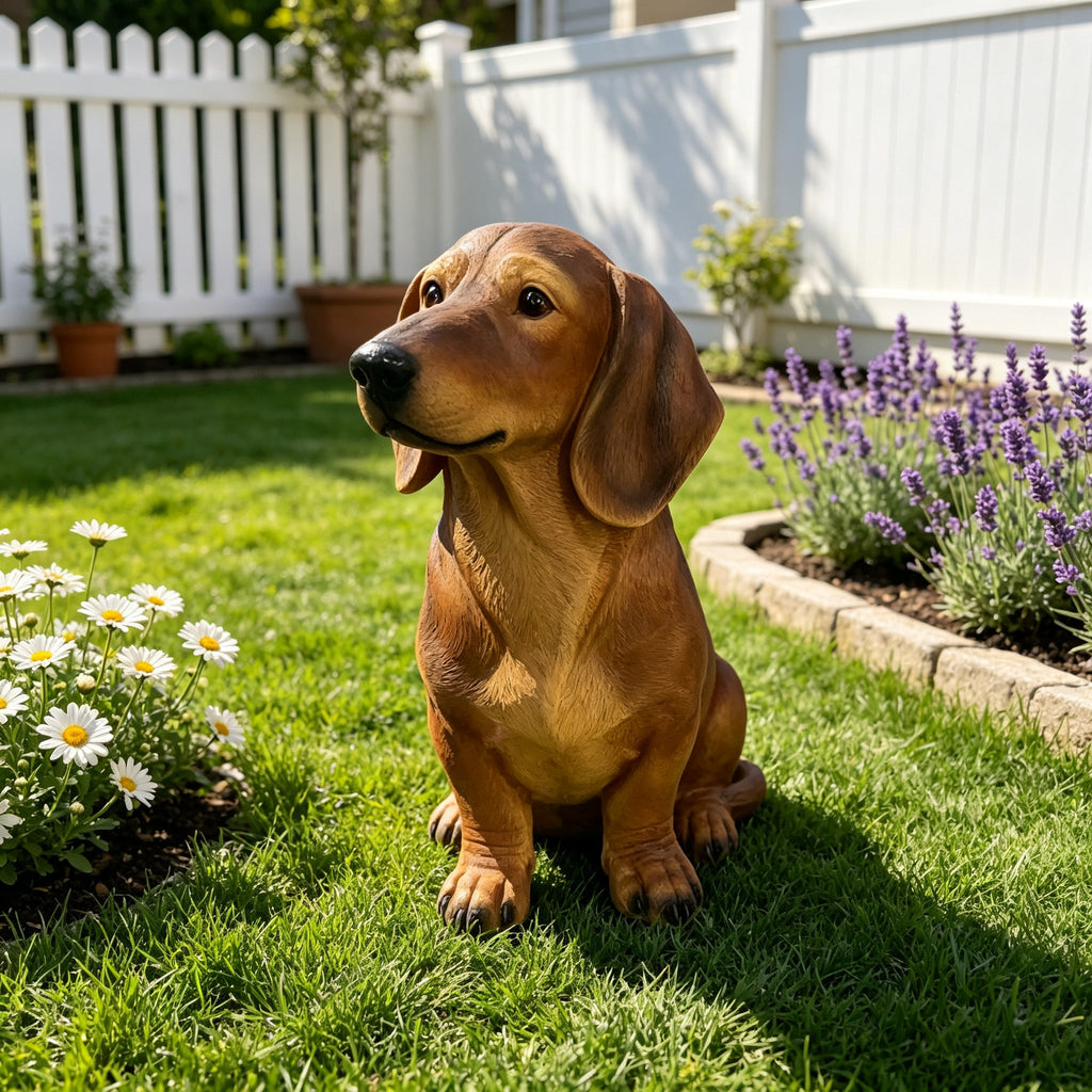 26'' Brown Dachshund Statue - Realistic Life Size Wiener Dog Figurine