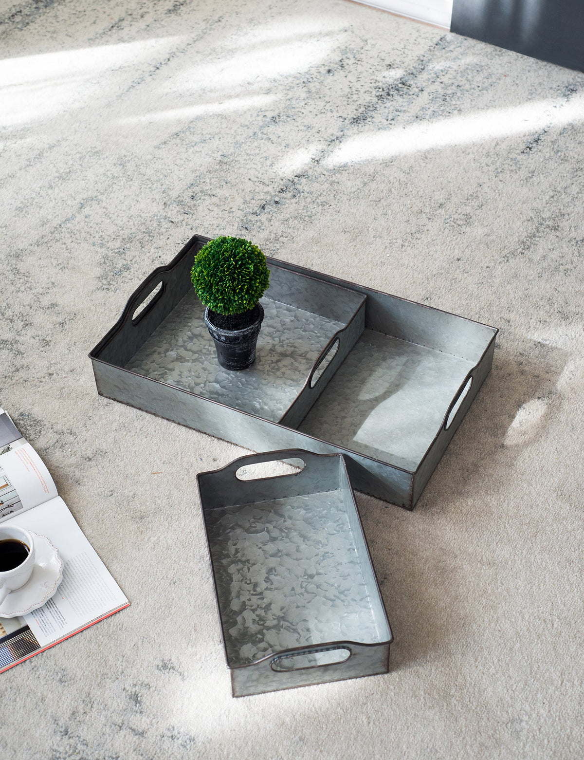 Set of 3 Decorative Galvanized Trays