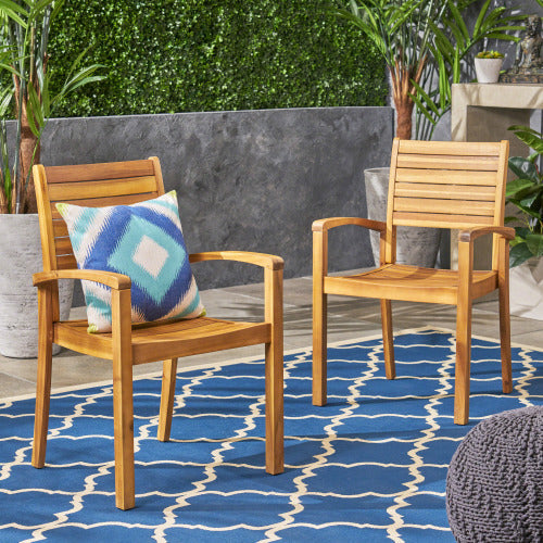 Outdoor Dining Chair Set of 2 - Acacia Wood & Wicker Rattan