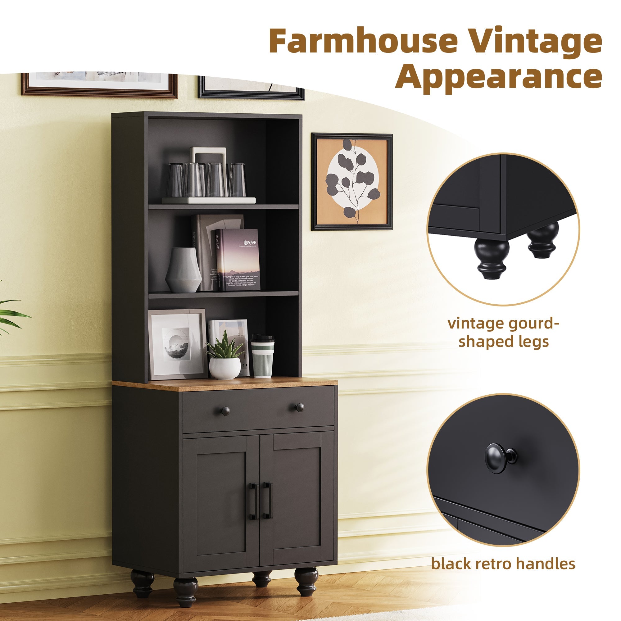ON-Trend Farmhouse Storage Cabinet with Gourd-Shaped Legs
