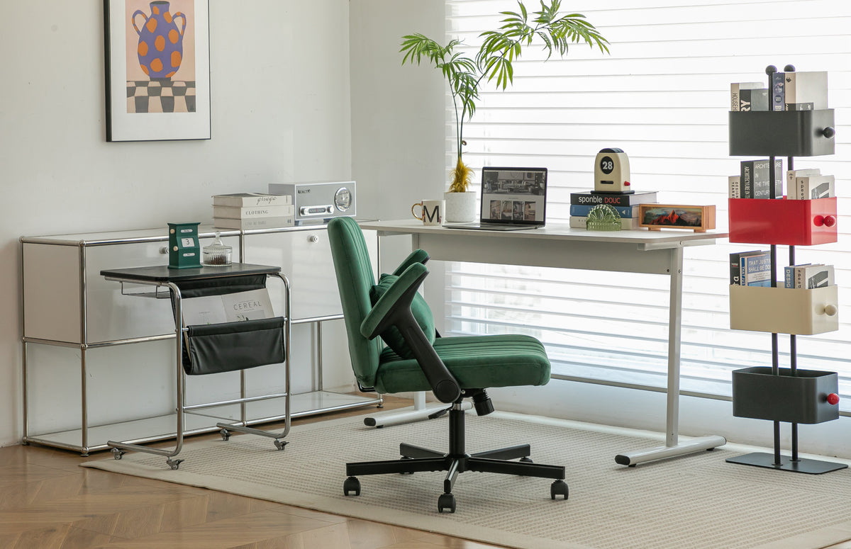 Green Velvet Criss Cross Armrest Office Chair