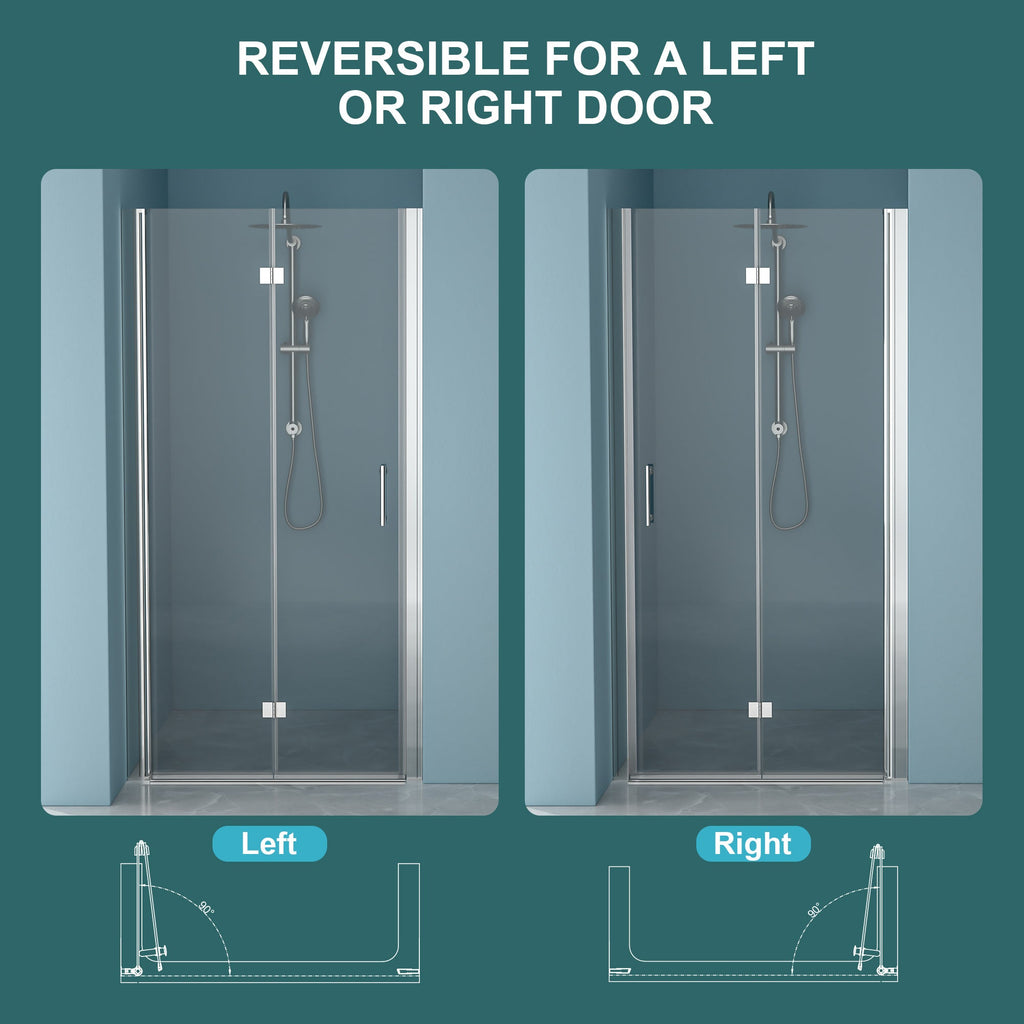 30"W x 72"H Fold Frameless Shower Door with Tempered Glass