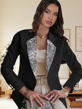 Womens Sequined Color-block Long-sleeve Blazer