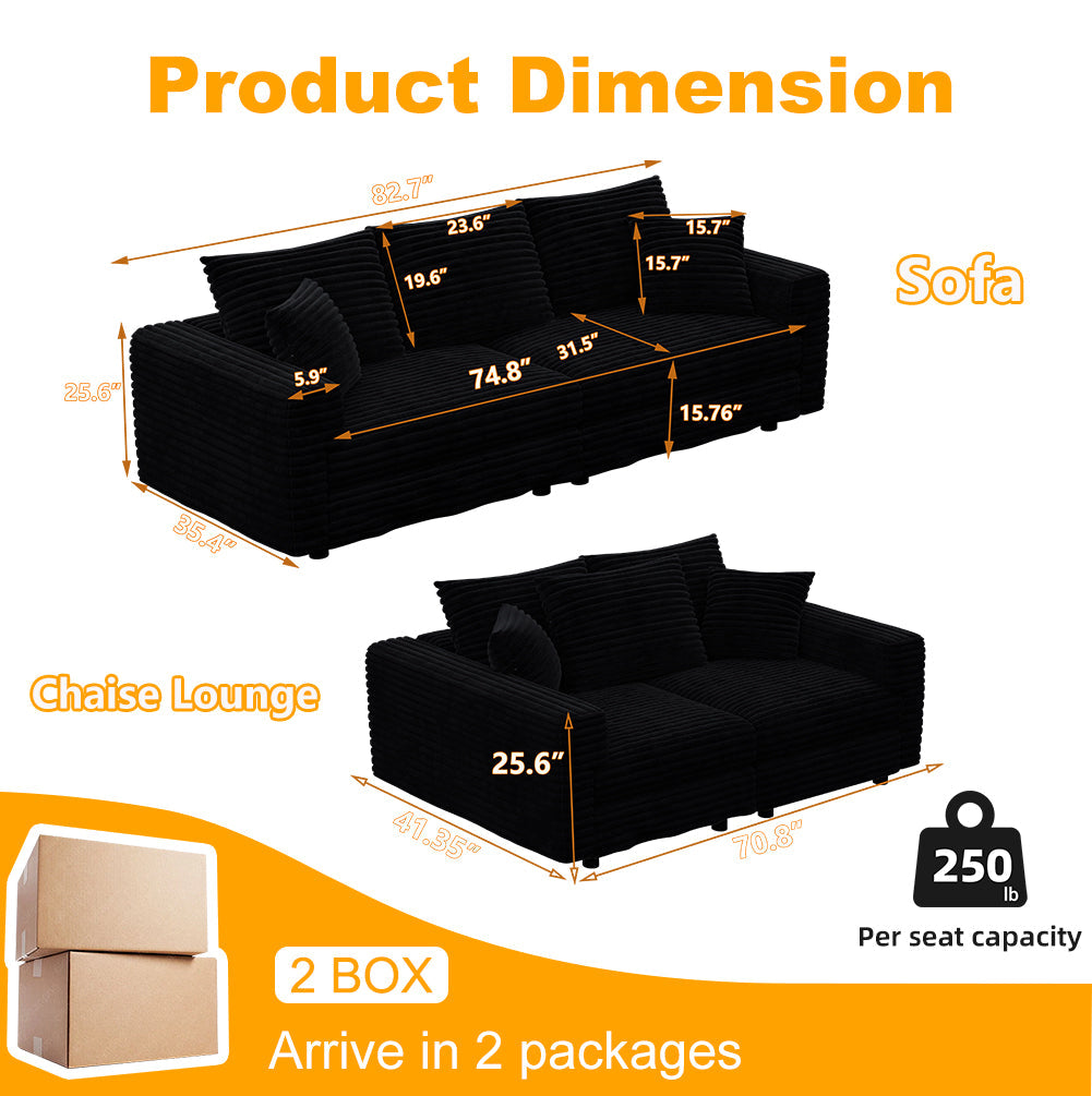 82.7" Plush Corduroy 3-Seat Sofa