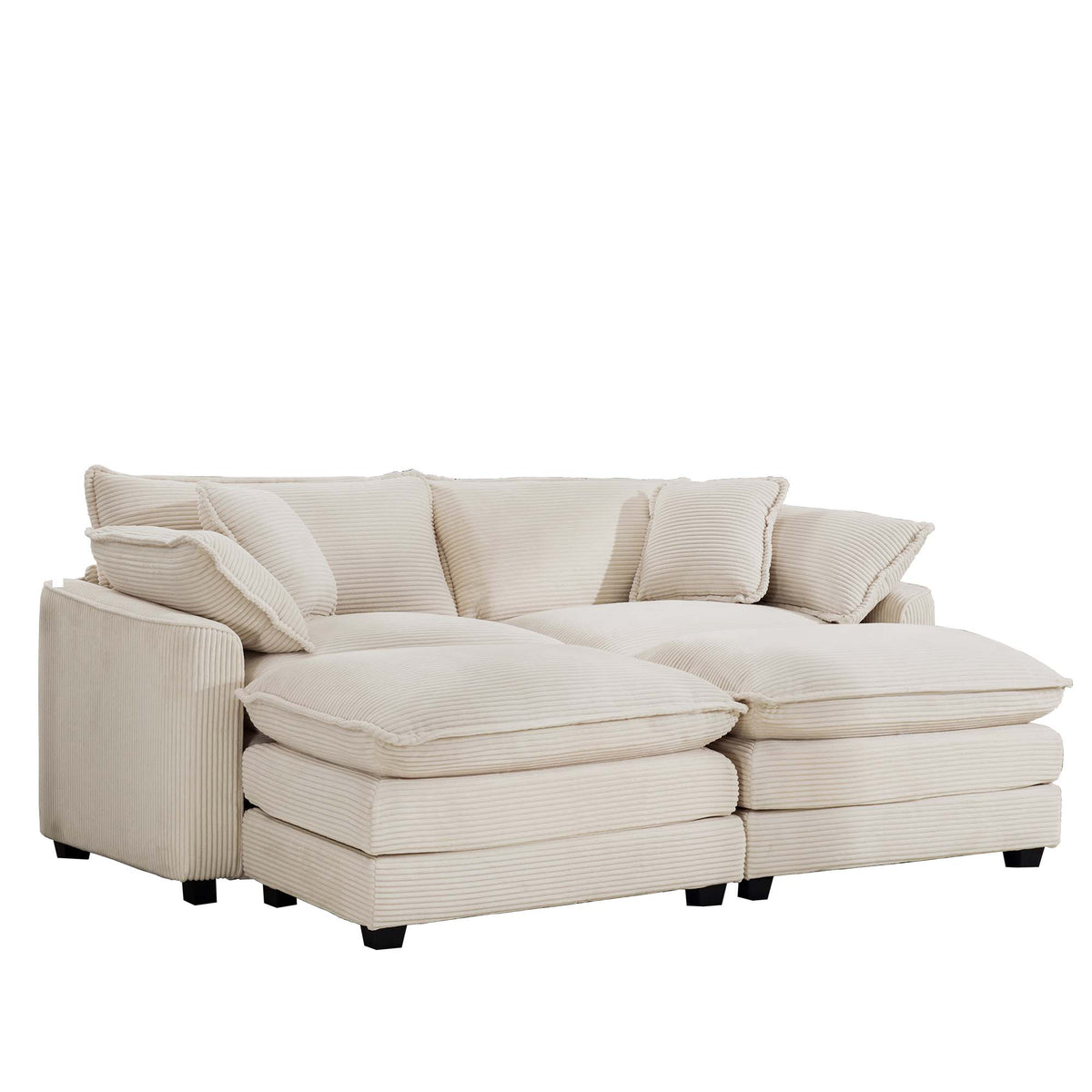 Corduroy Two-Seater Sofa with Ottoman