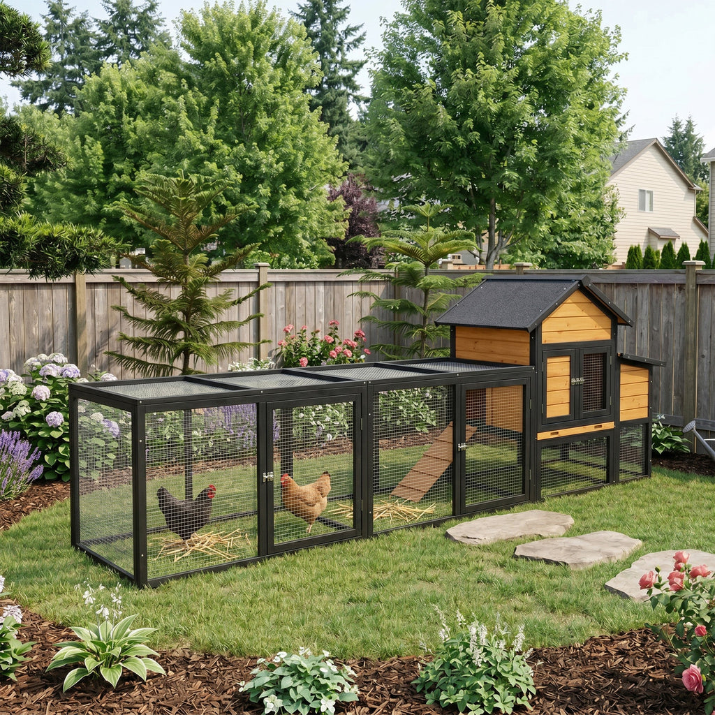 119.5” Outdoor Wooden Chicken Coop with Run