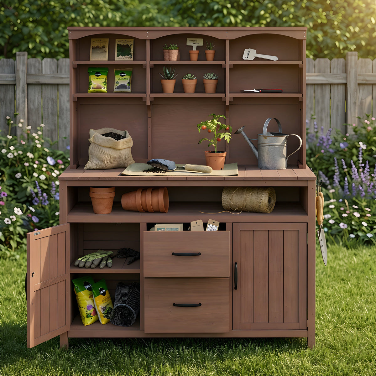 TOPMAX Large Fir Wood Potting Bench