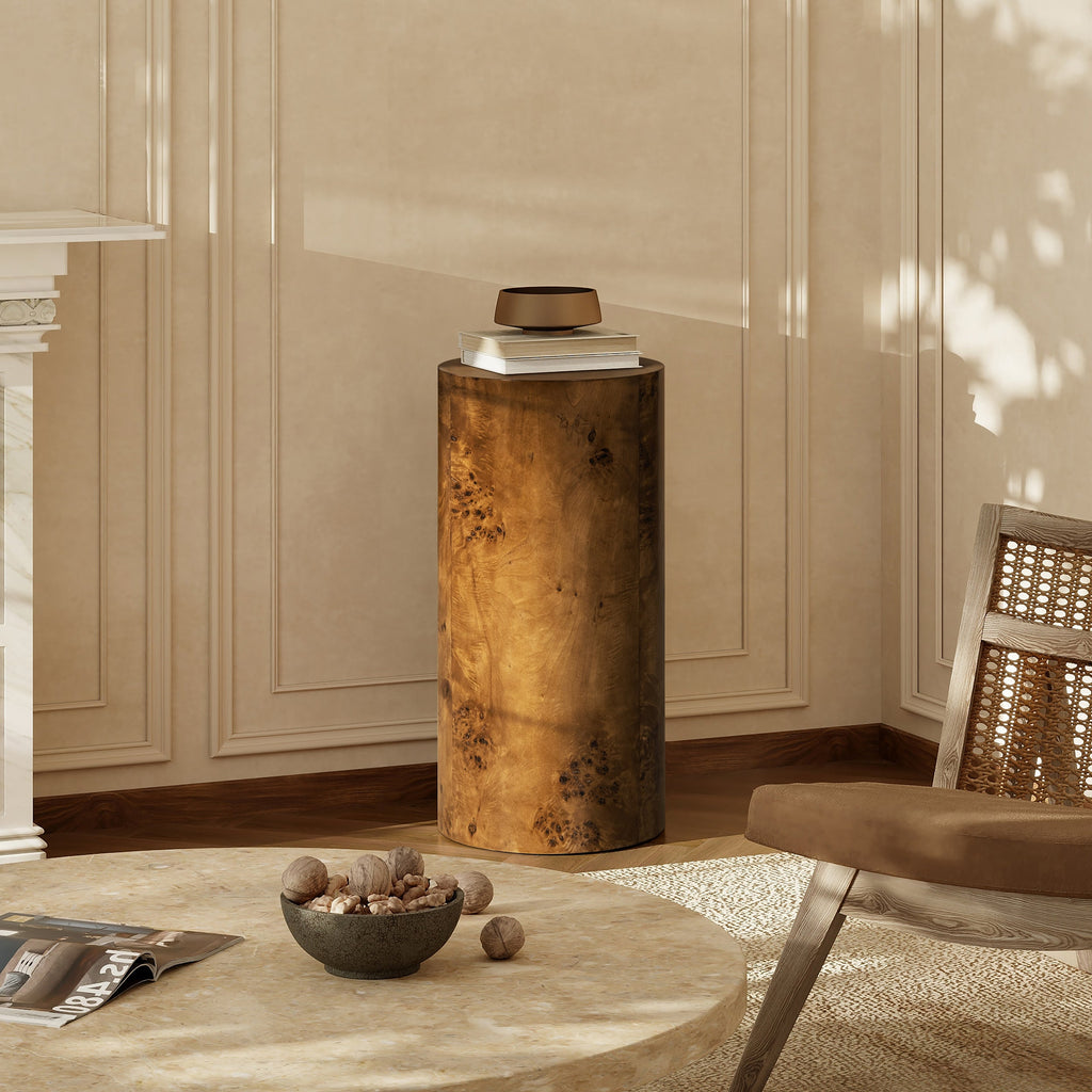 Nebula 29.5" Burl Accent Pillar Side Table