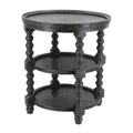 Round Three Tiered Side Table with Rattan Shelf