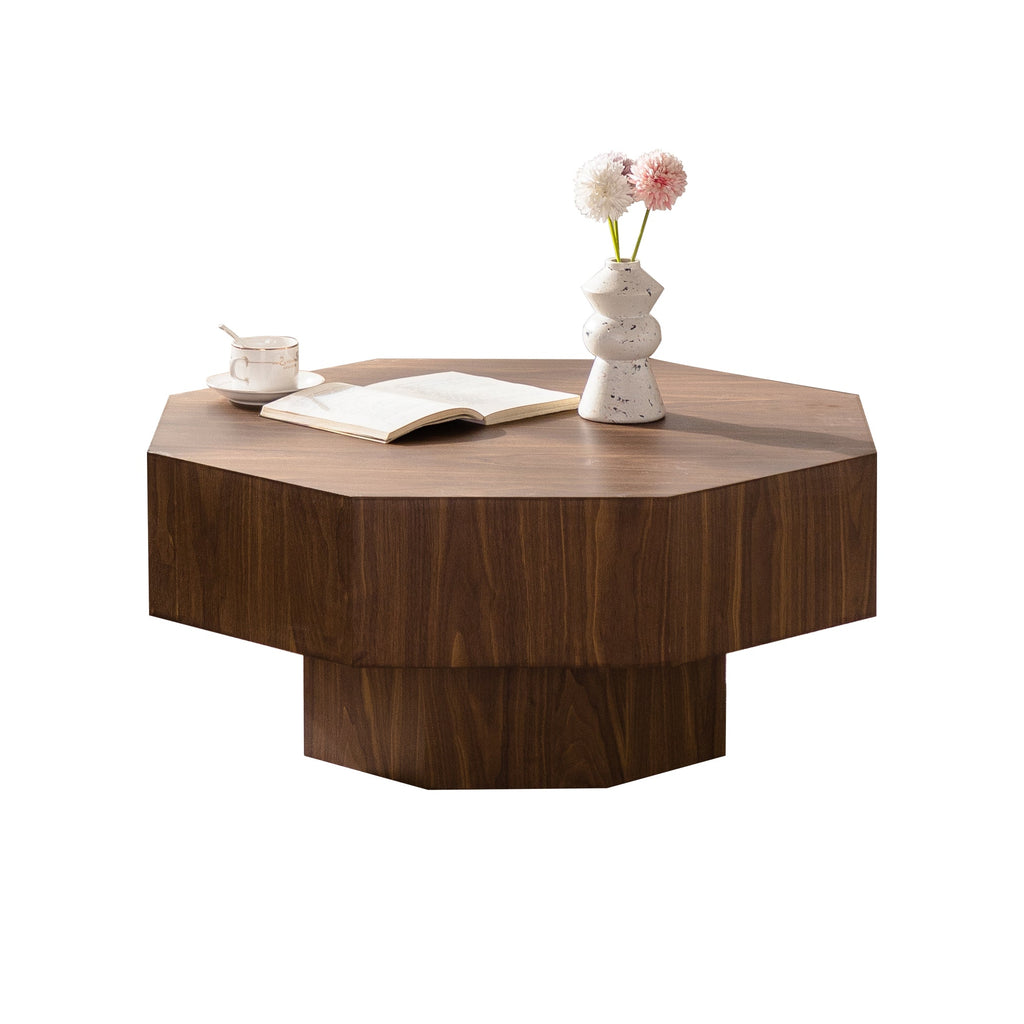30.51 Inch Coffee Table Wooden Octagonal-Shaped for Living Room