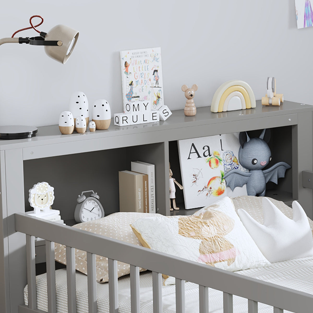 Twin Size Bed with Headboard Storage Rack and Under-Bed Drawers