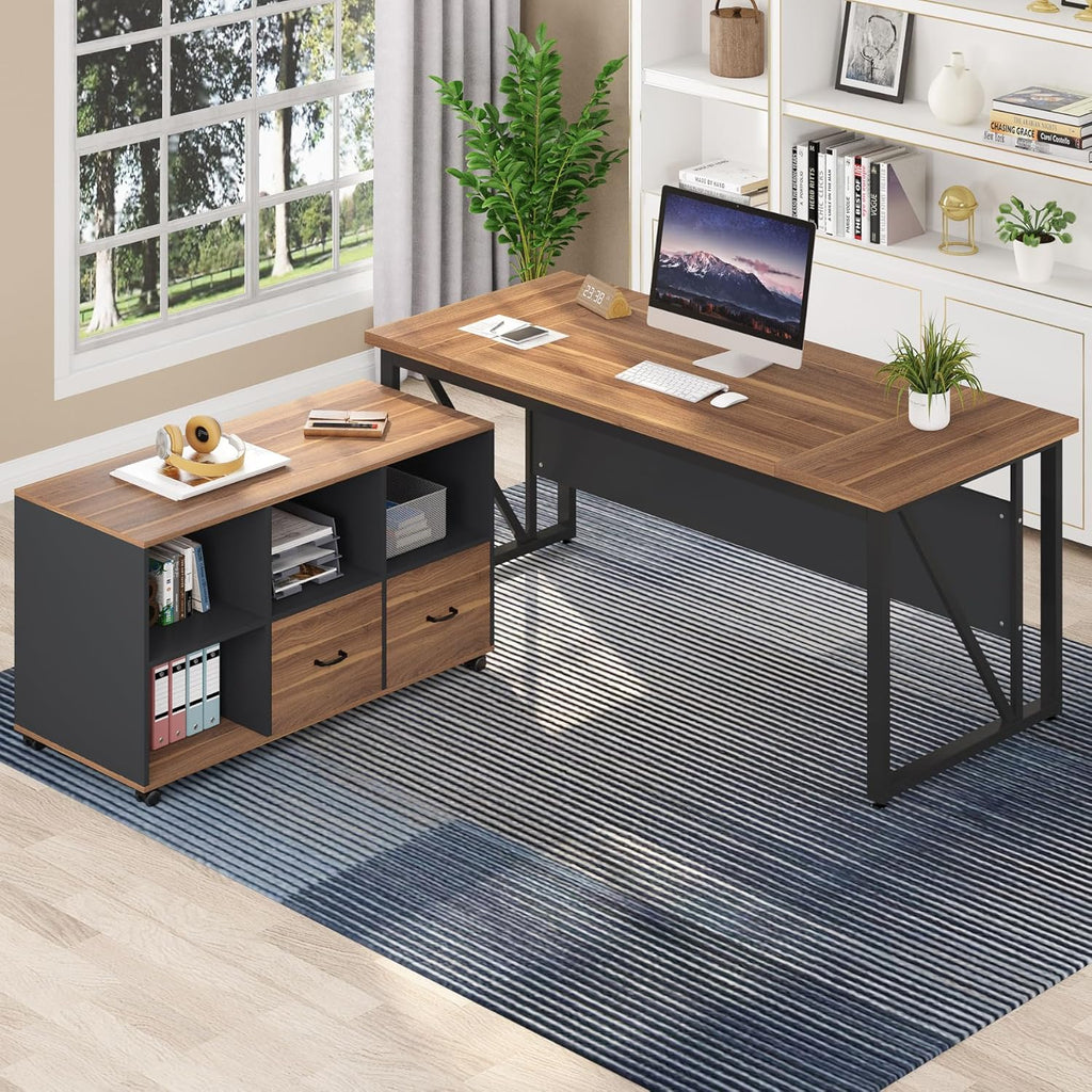 63-Inch Executive Desk with Mobile File Cabinet