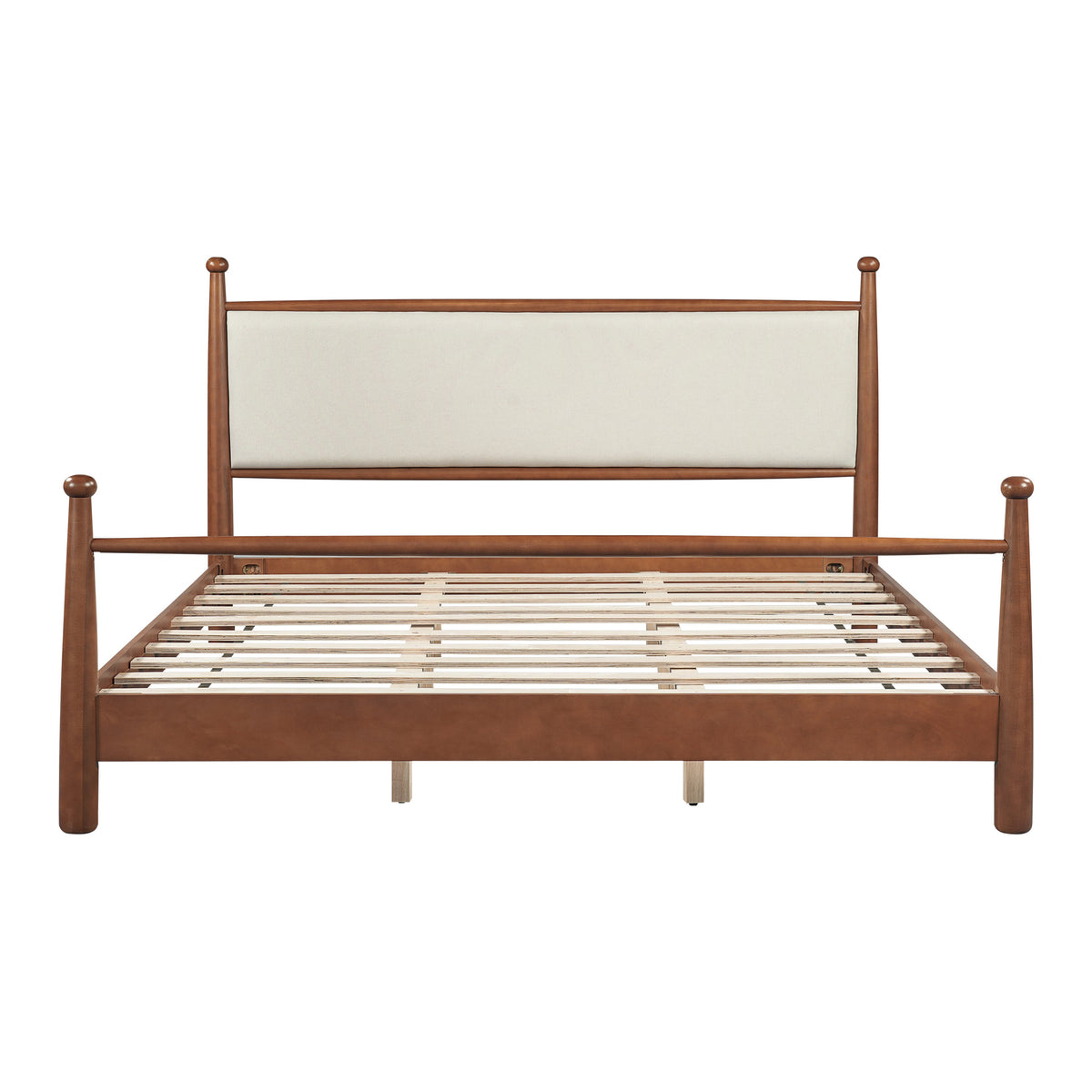 Solid Poplar & Plywood Bed Frame with Upholstered Headboard, King