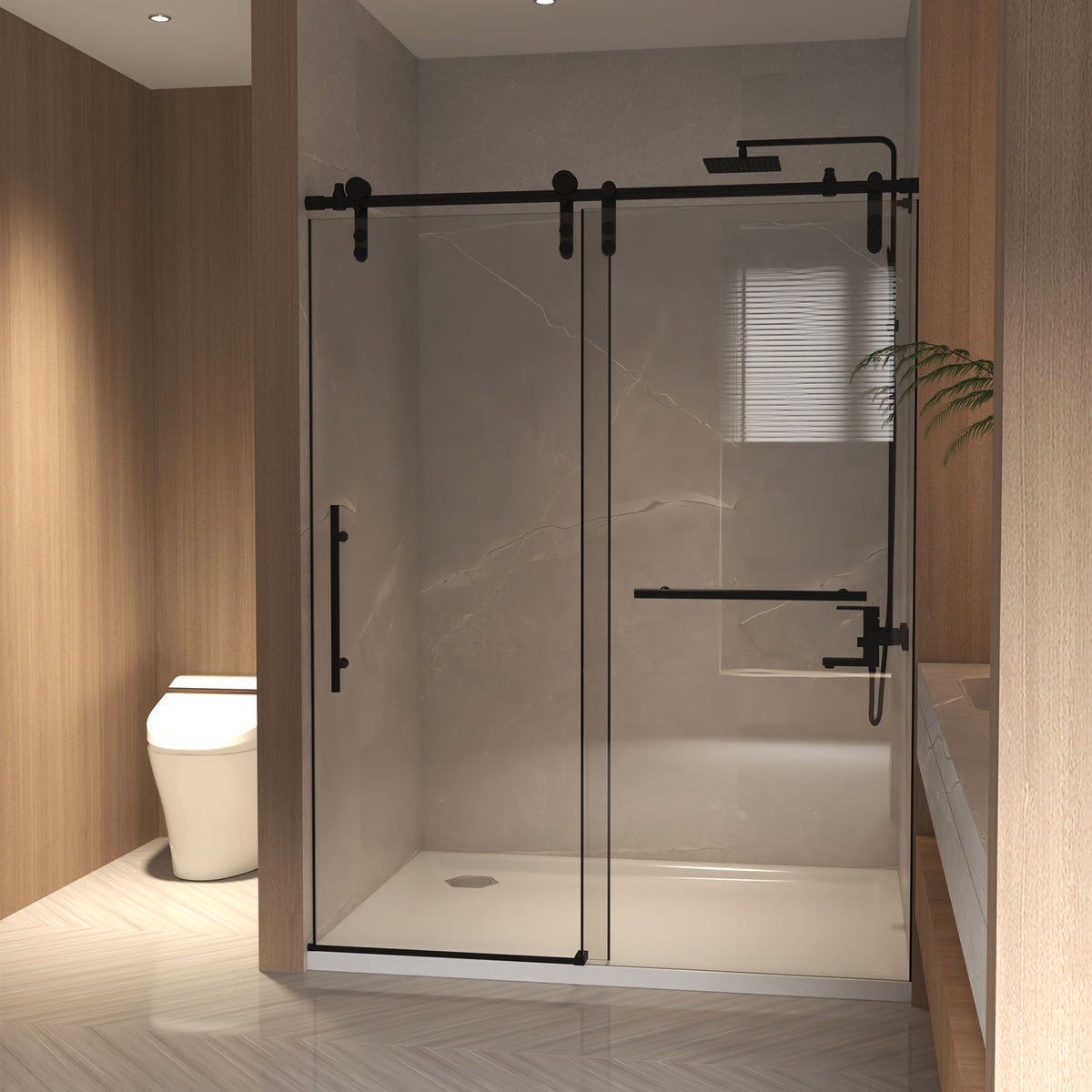 Frameless Sliding Shower Door - 5/16" Clear Tempered Glass