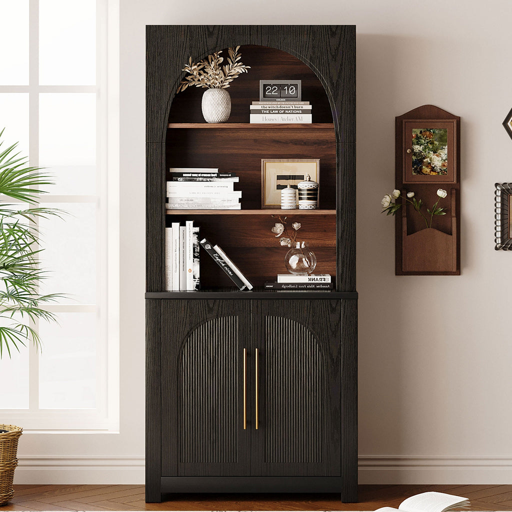 Modern Black Bookcase with Storage Cabinet