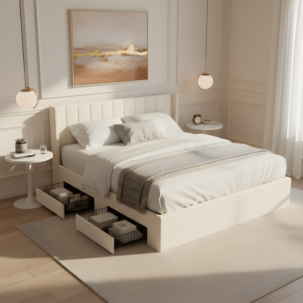 Large-Capacity Upholstered Storage Bed With Drawers