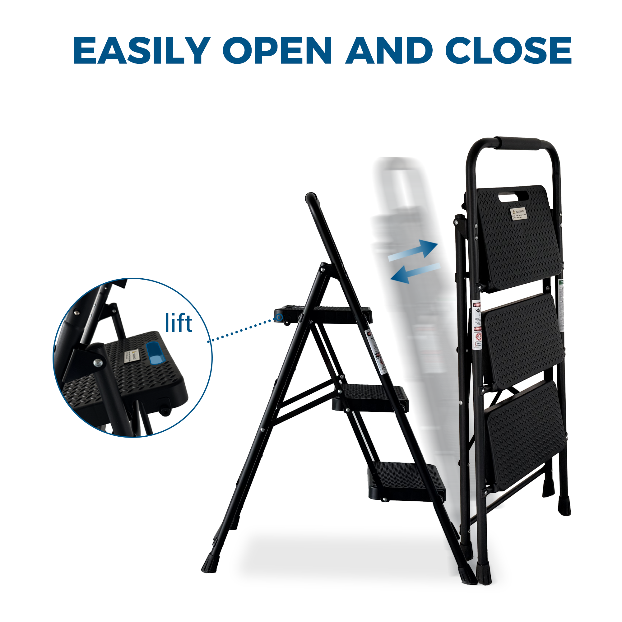 3 Step Ladder with Wide Anti-Slip Pedal