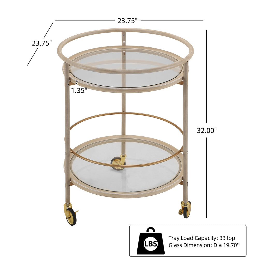 Round Bar Cart with Tempered Glass Shelves