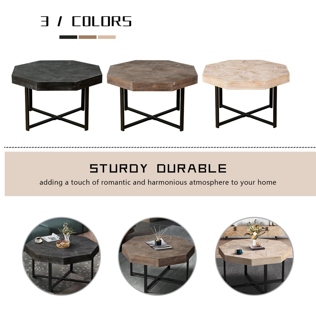 Wood Octagonal Vintage Patchwork Craft Farmhouse Coffee Table
