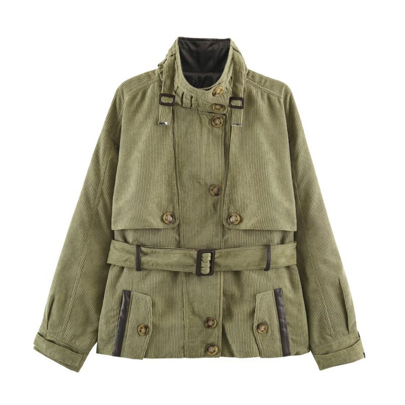 Womens Buttoned Belted Old-money-style Vintage Workwear Jacket