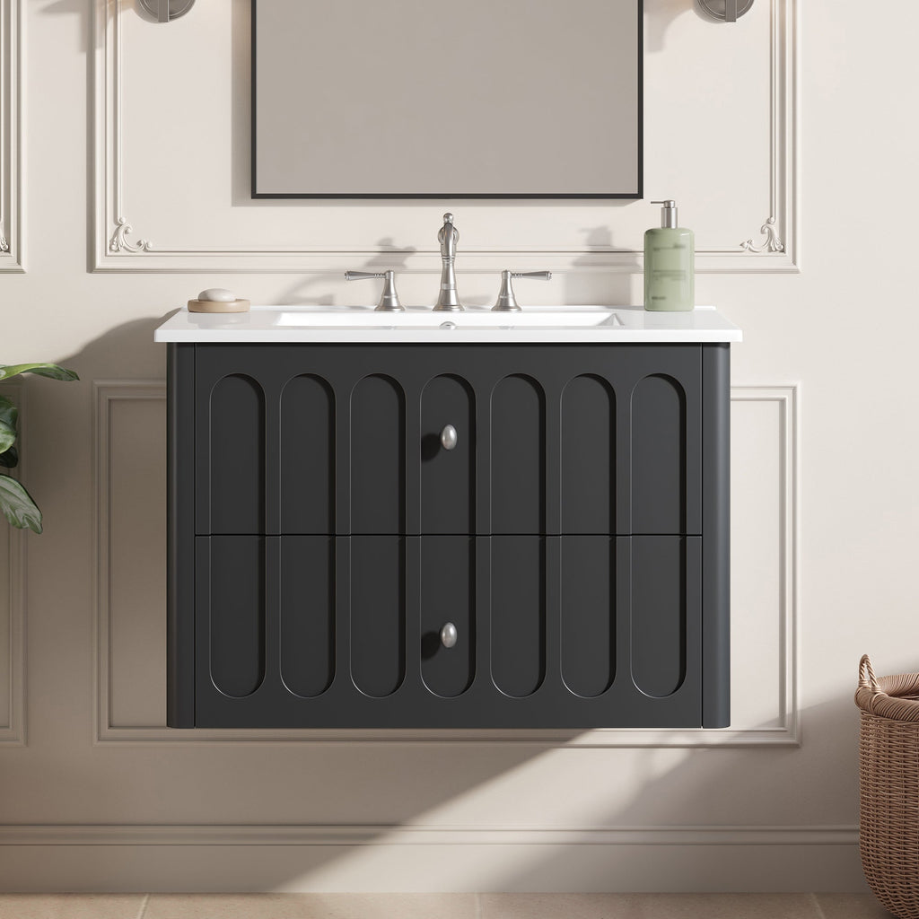 30" Modern Floating Bathroom Vanity with Oval Knobs
