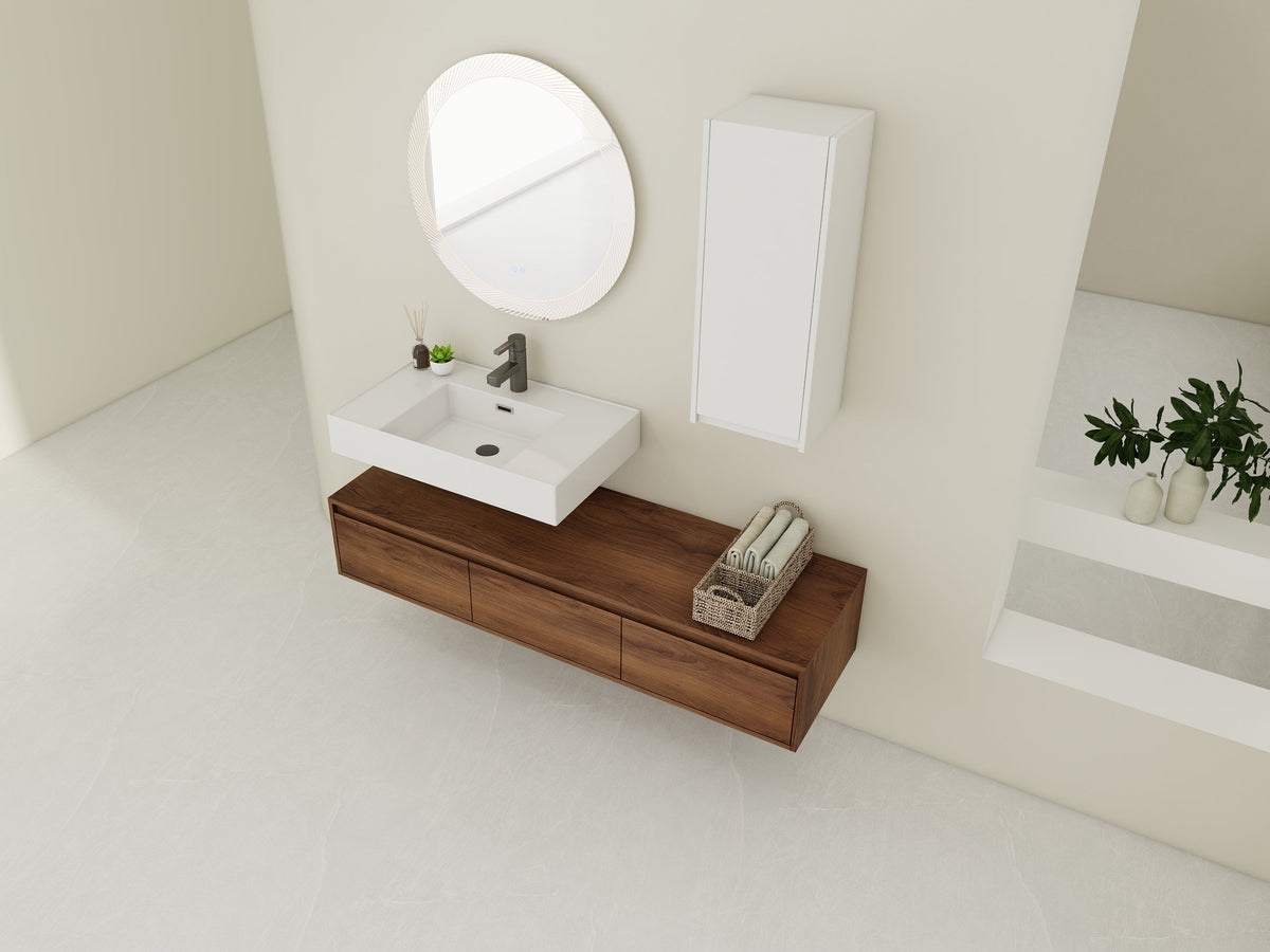 60 Inch Wall-Mounted Bathroom Vanity with Resin Sink