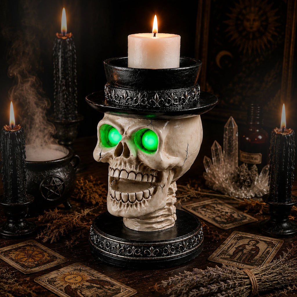 Halloween Skull Candle Holder with Glowing LED Lights