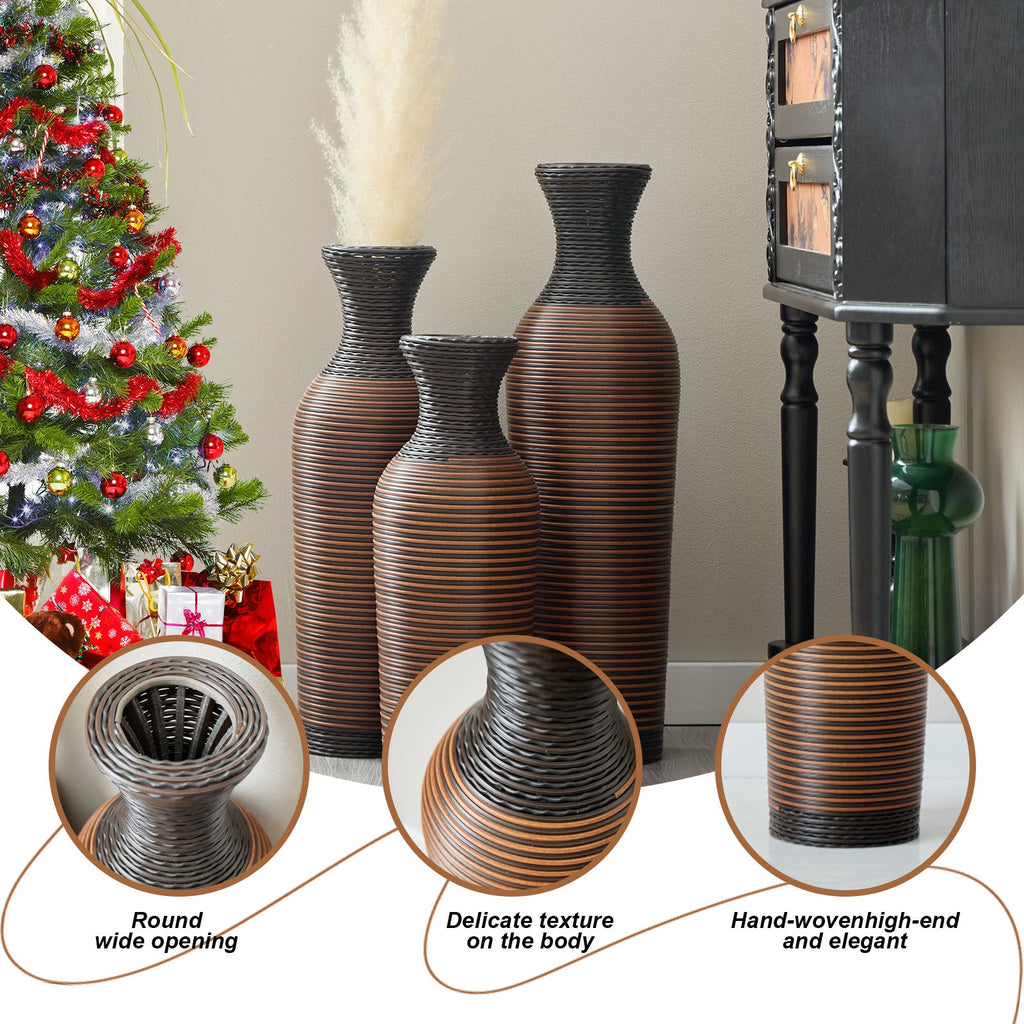 Hand-Woven PVC Rattan Vases, Set of 3