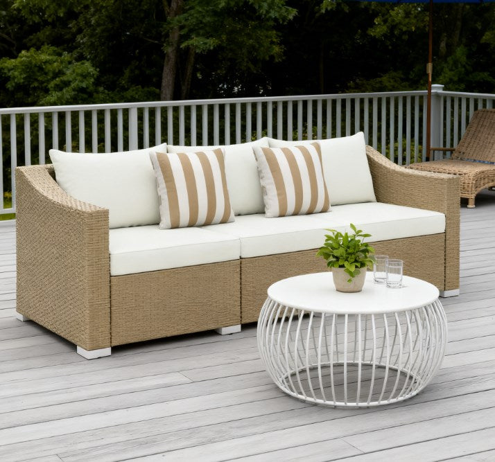 Outdoor Rattan Sofa with Cushions and Throw Pillows
