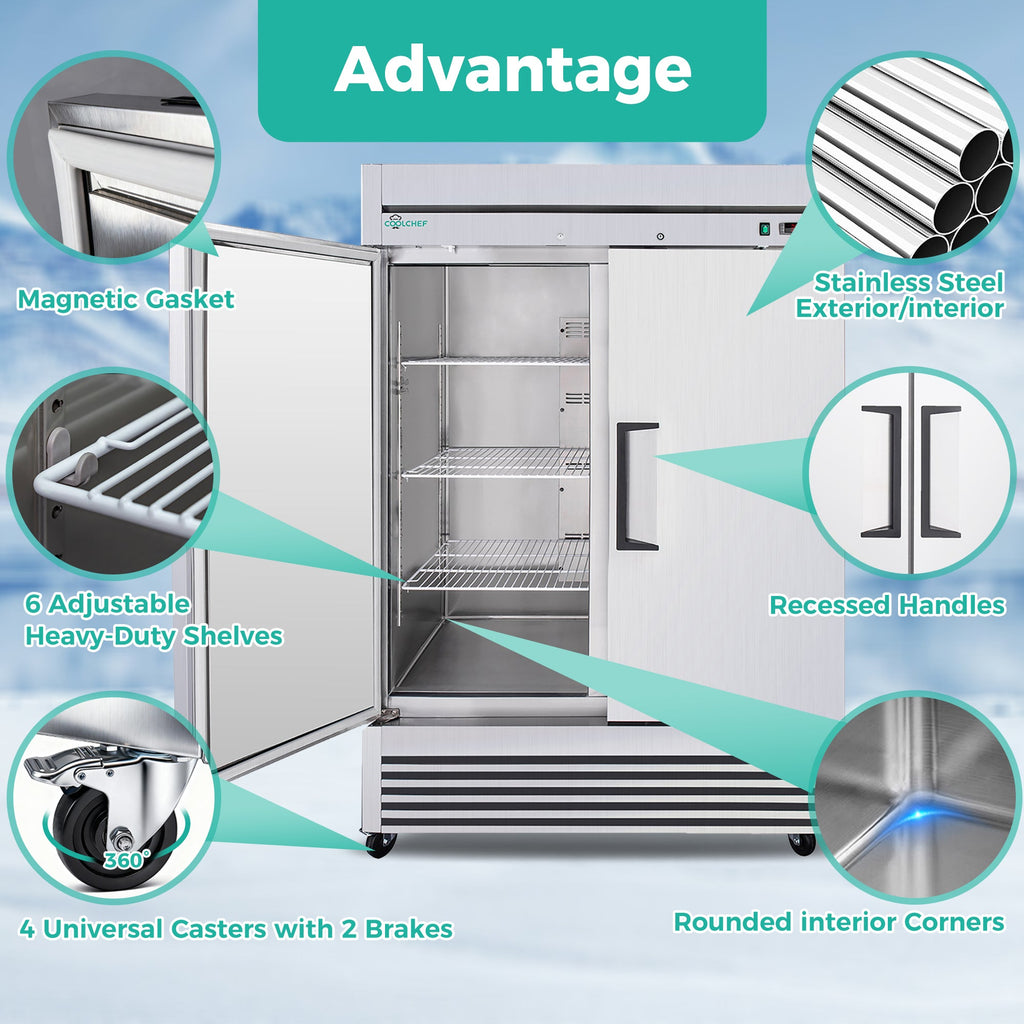 54" Commercial Refrigerator - Stainless Steel 49 Cu.Ft