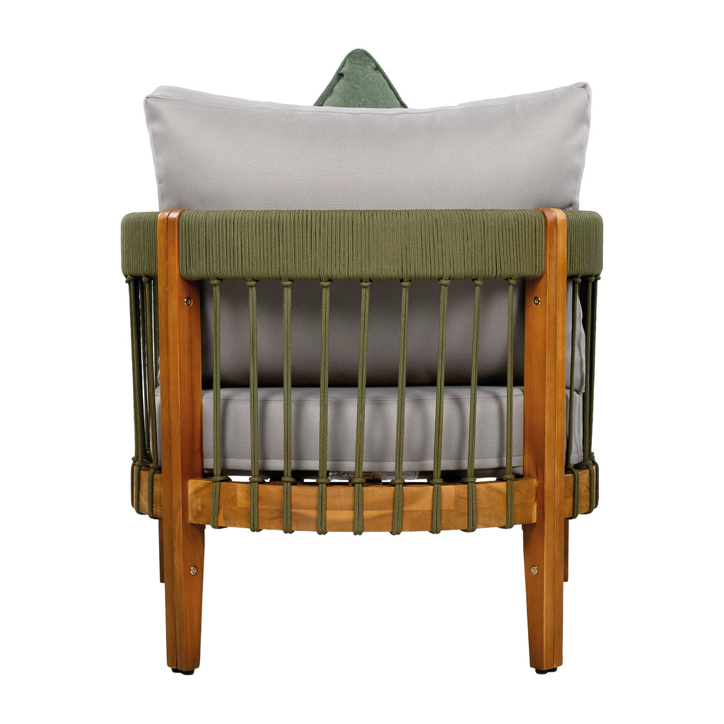 Acacia Wood Outdoor Club Chair with Handwoven Rope Accents