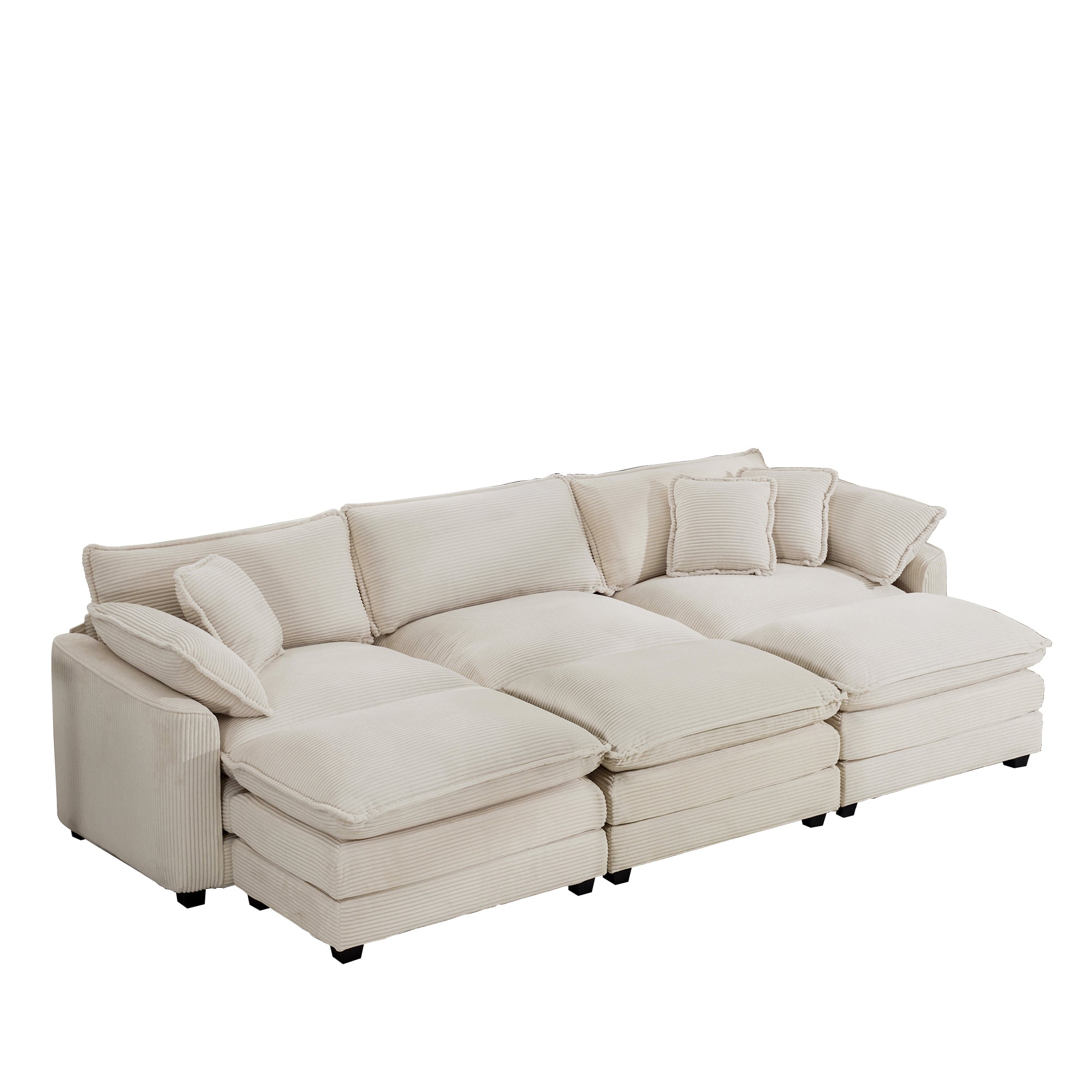 Oversized Modular Cushioned Sofa with 3 Ottomans