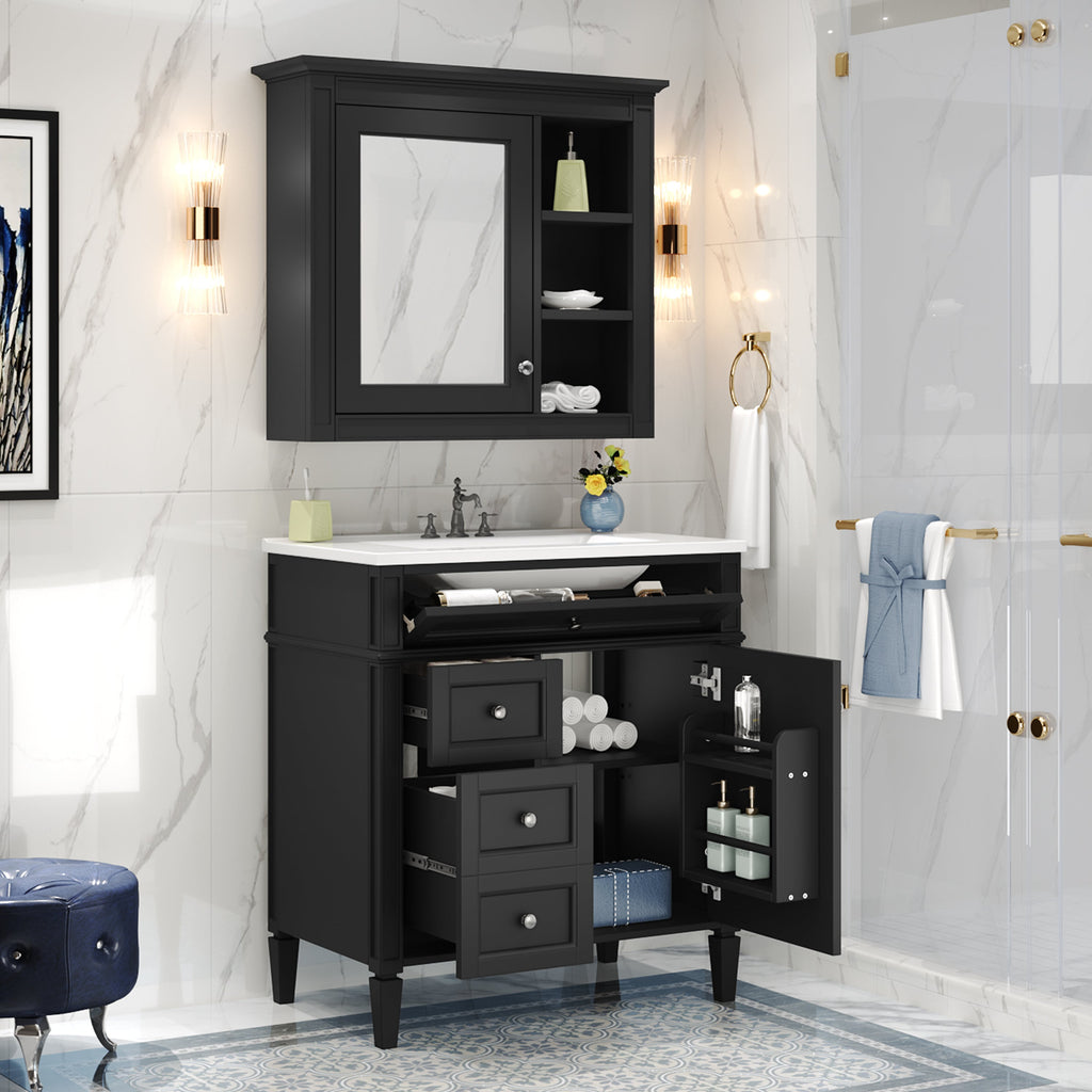 30" Bathroom Vanity with Top Sink, Modern Storage Cabinet