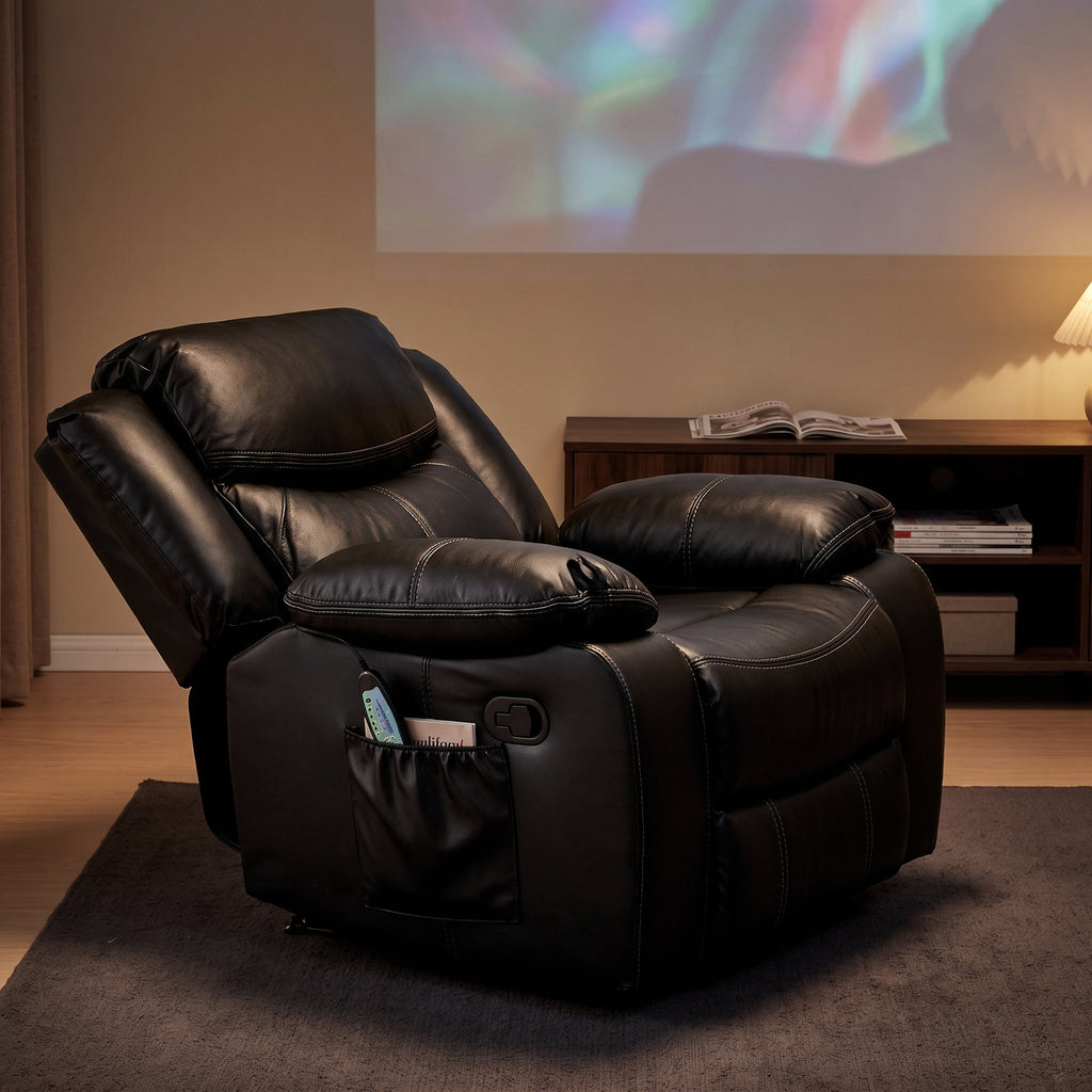 Black Color Air Leather Recliner Chair With Vibration And Heating