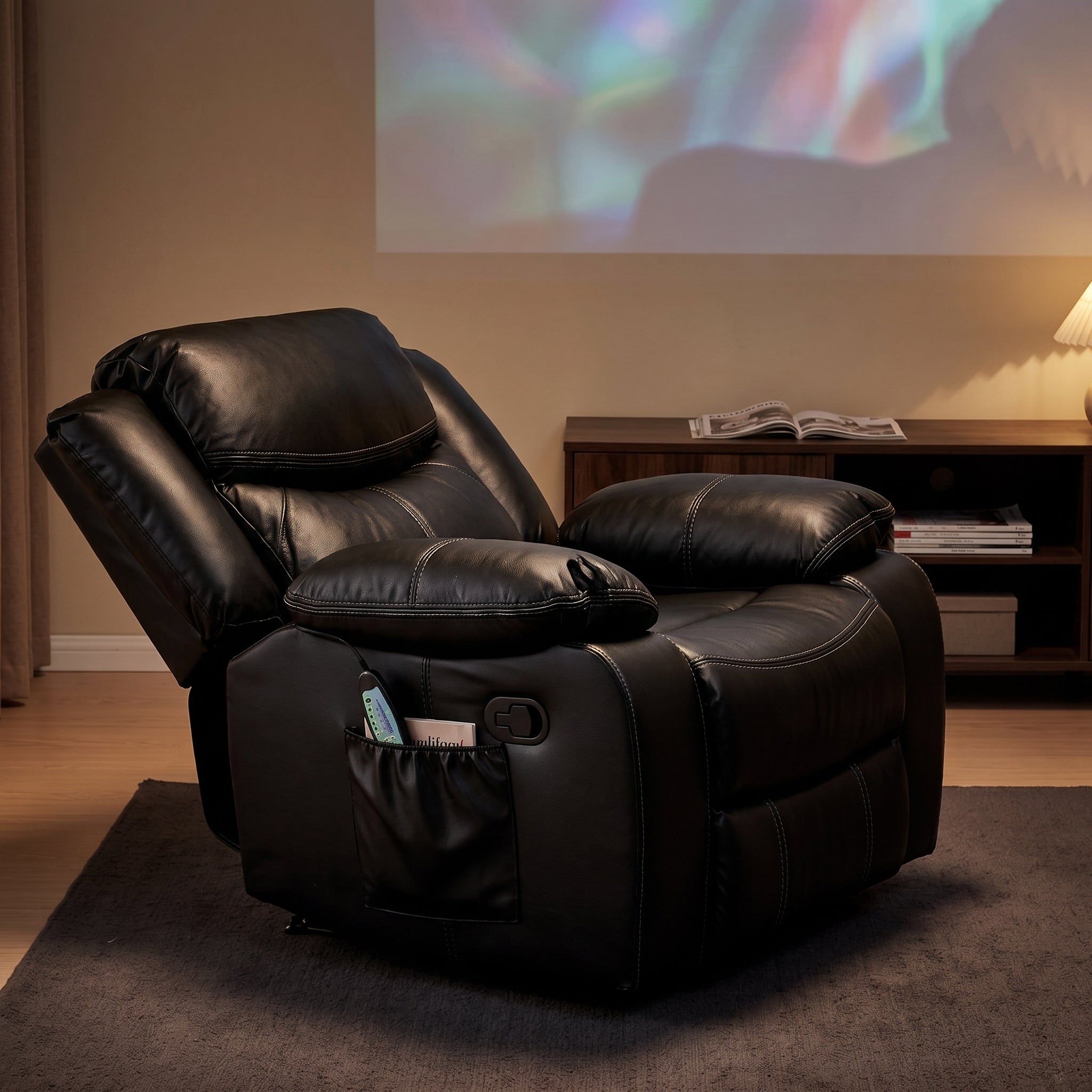Black Color Air Leather Recliner Chair With Vibration And Heating