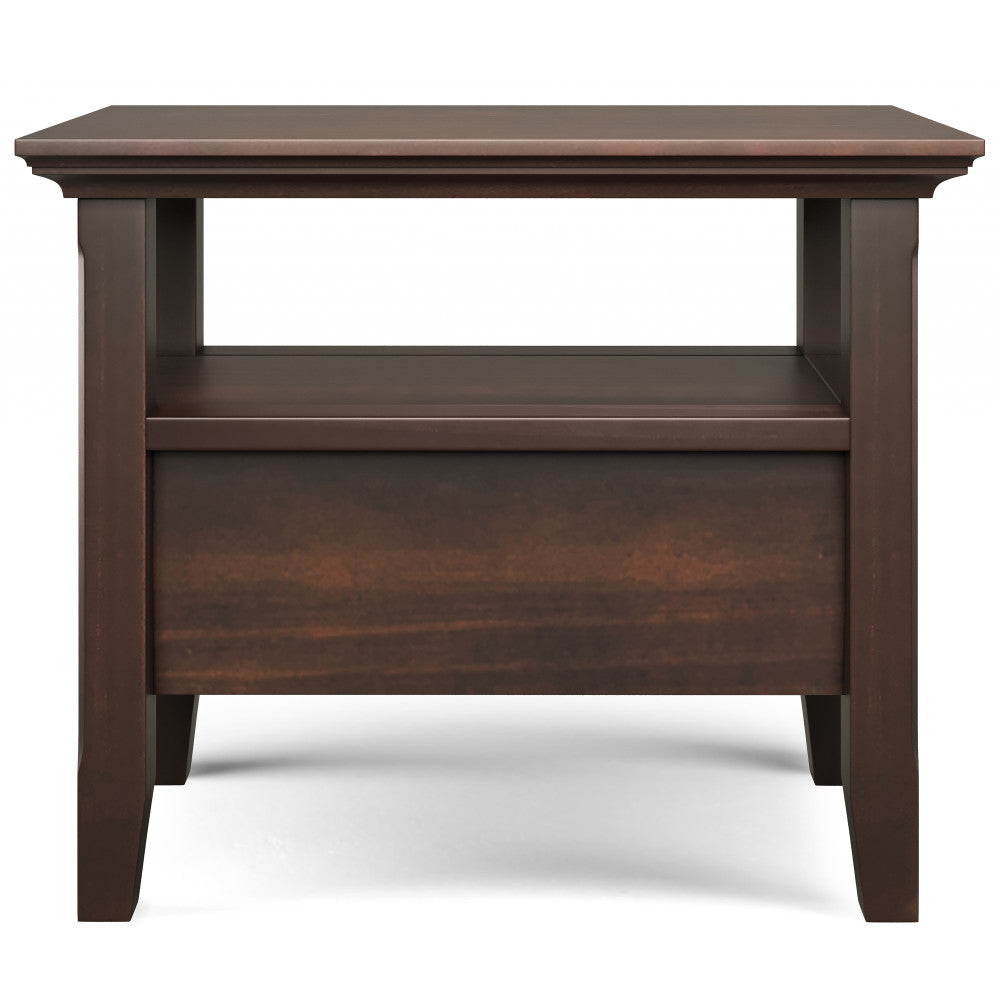 Acadian Solid Wood Narrow Side Table with Drawer in Brunette